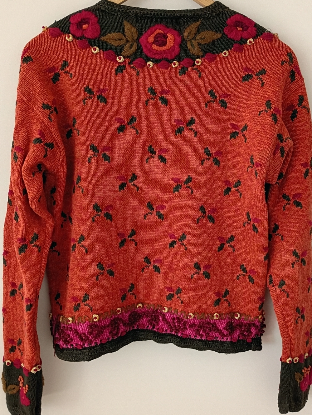 Vintage Northern Isles Hand Knit Floral Embroidered Sweater Cardigan Bohemian - Picture 10 of 11